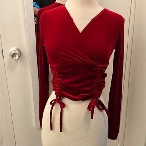 Plush red velvet blouse